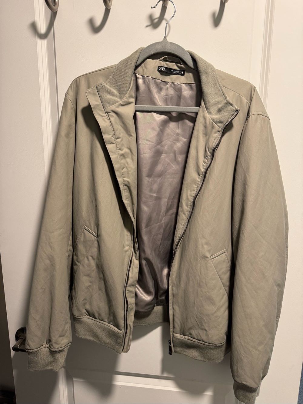 ZARA Men’s L Taupe Stone Lightweight Bomber Jacket Full Zip Ribbed